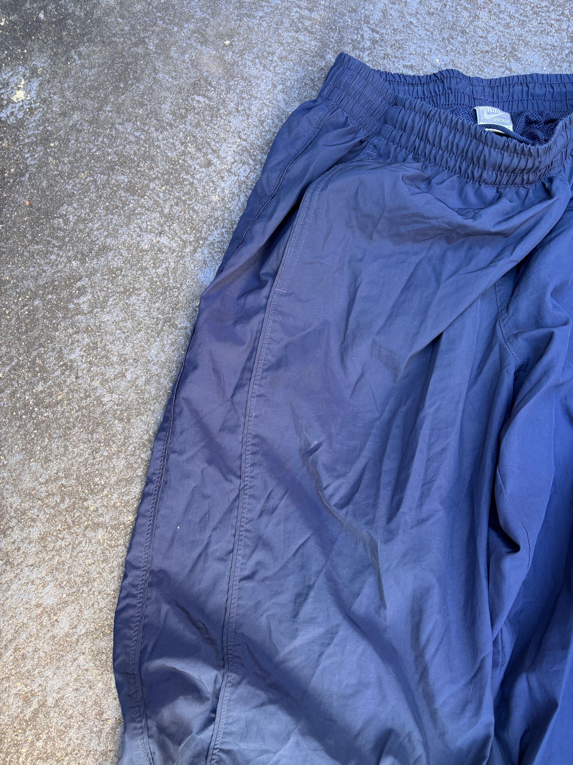 Vintage Y2K Nike Track Pants Size L Double Navy Wide Leg Nylon Windbreakers