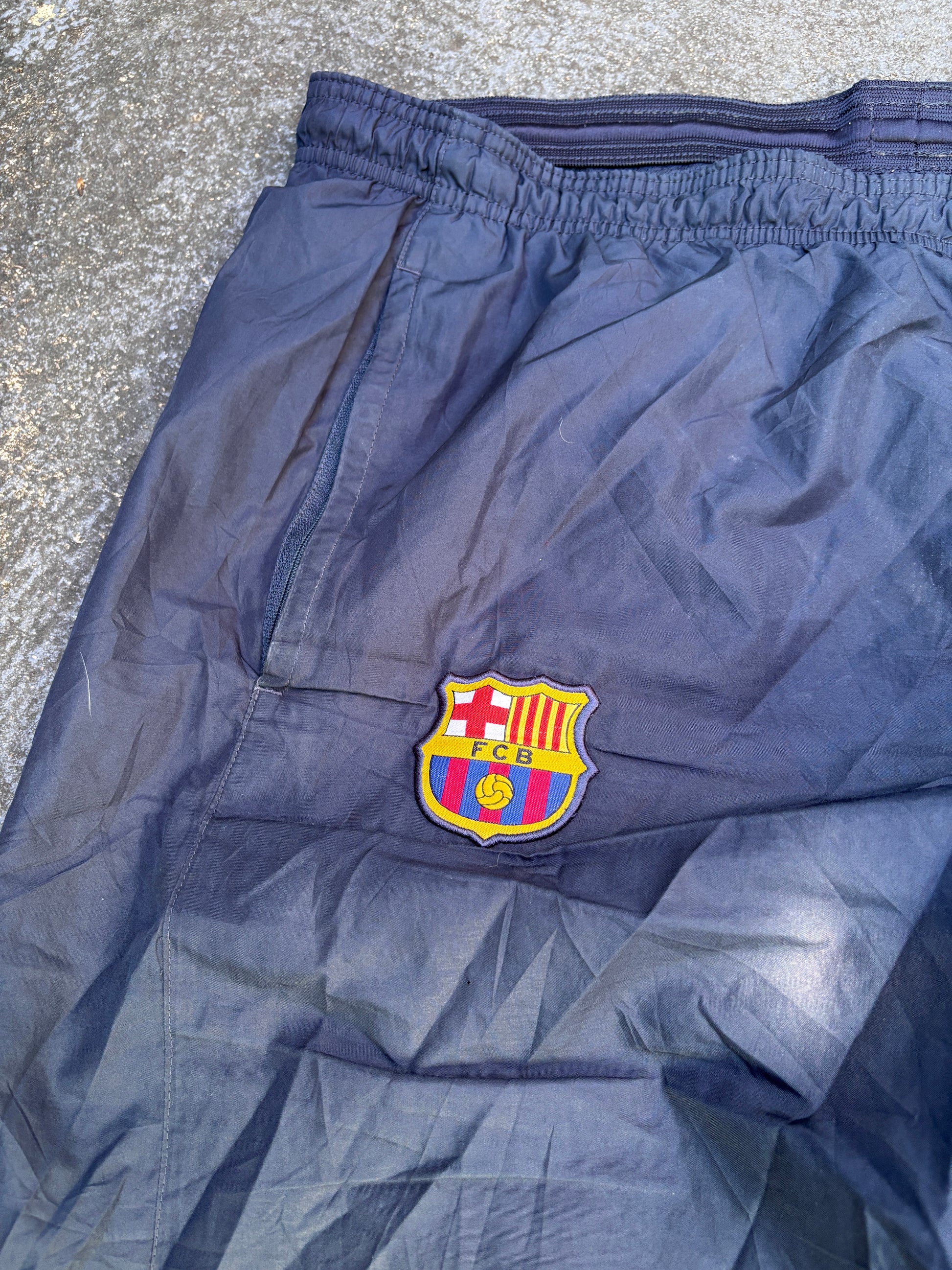 Nike FC Barcelona Track Pants Size XL Navy Football Badge Wide Leg Windbreakers