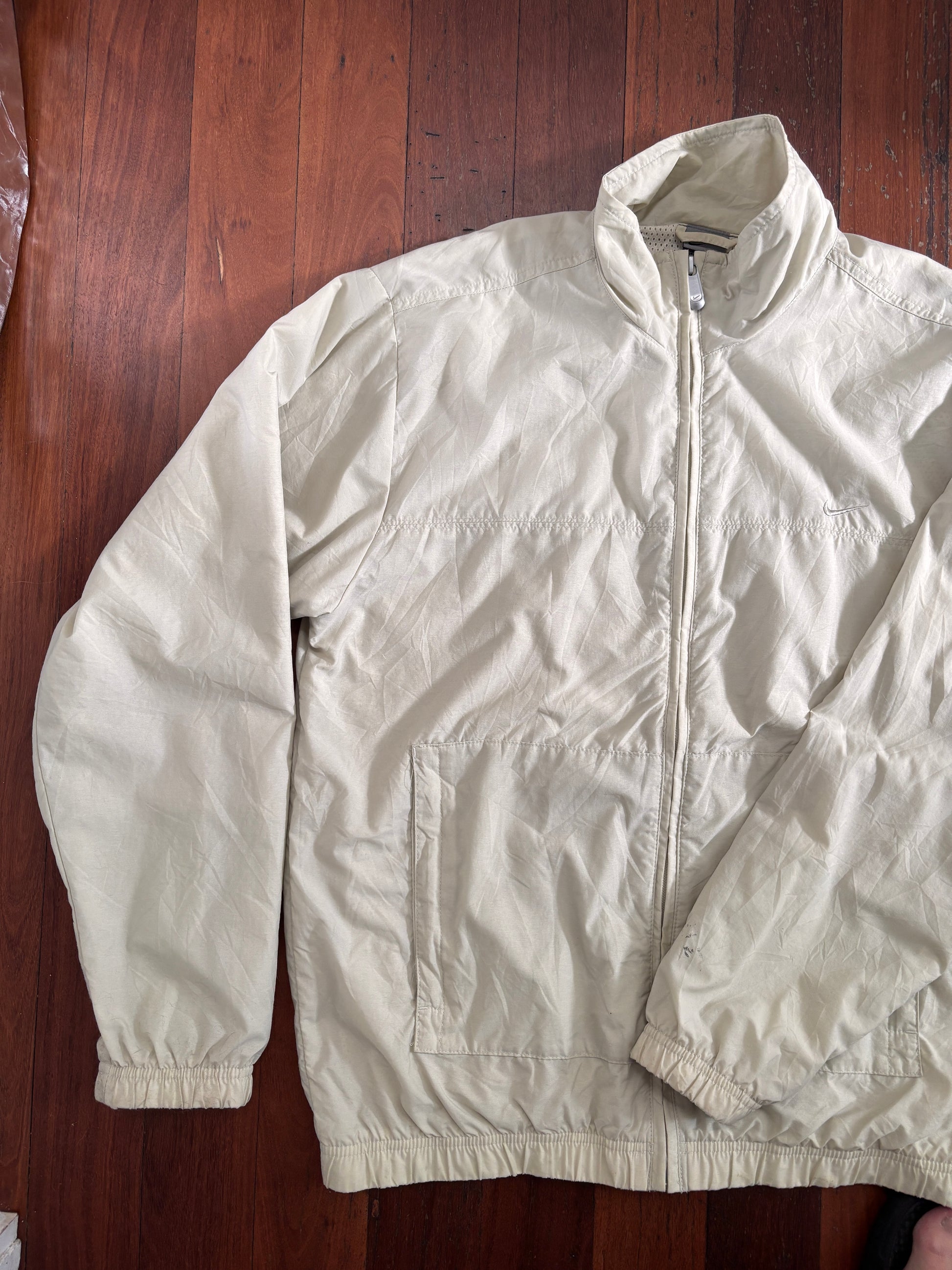 Vintage Y2K Nike Jacket Size M Double Off White Swoosh Nylon Windbreaker Zip