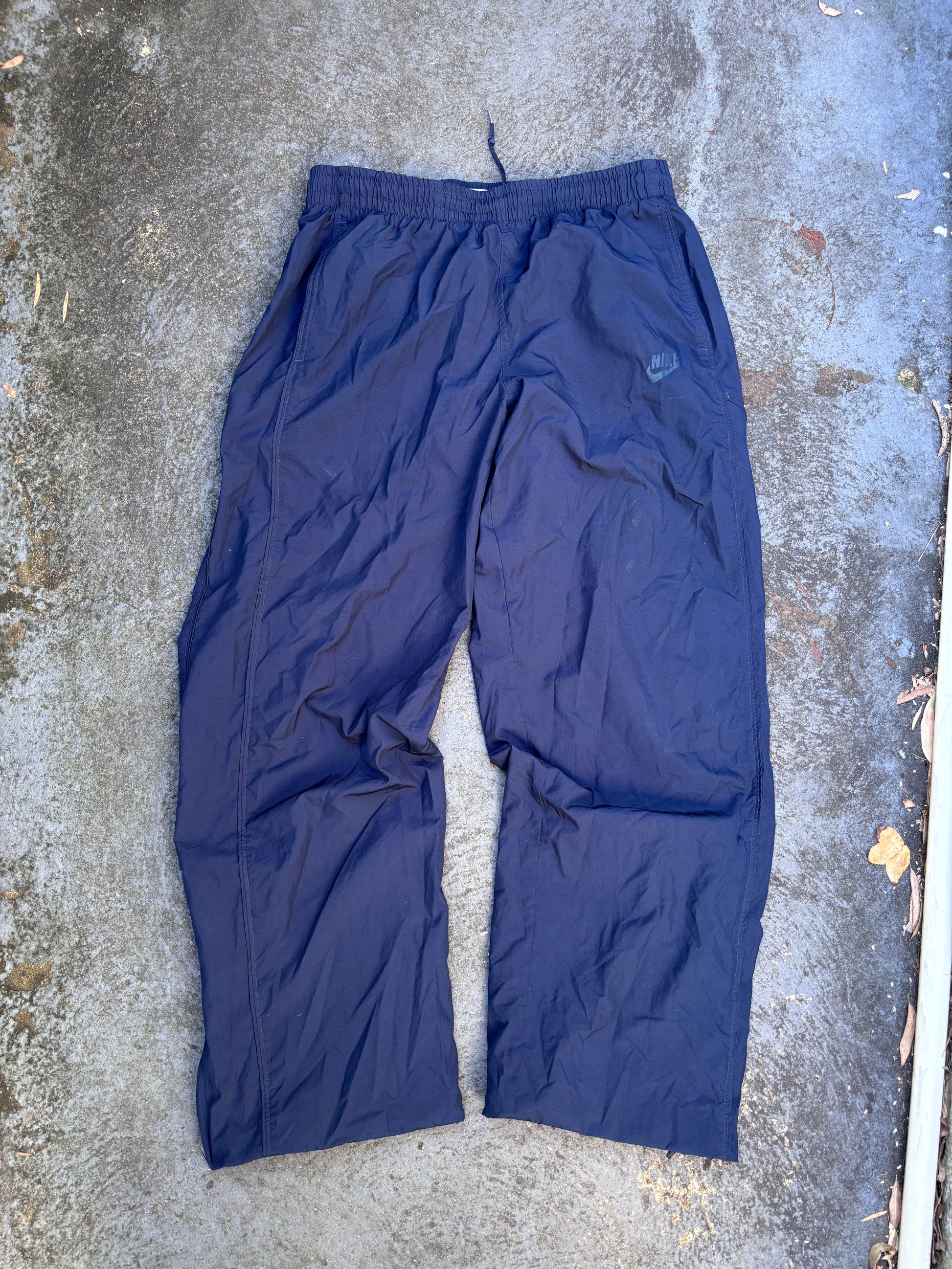 Vintage Y2K Nike Track Pants Size L Double Navy Wide Leg Nylon Windbreakers