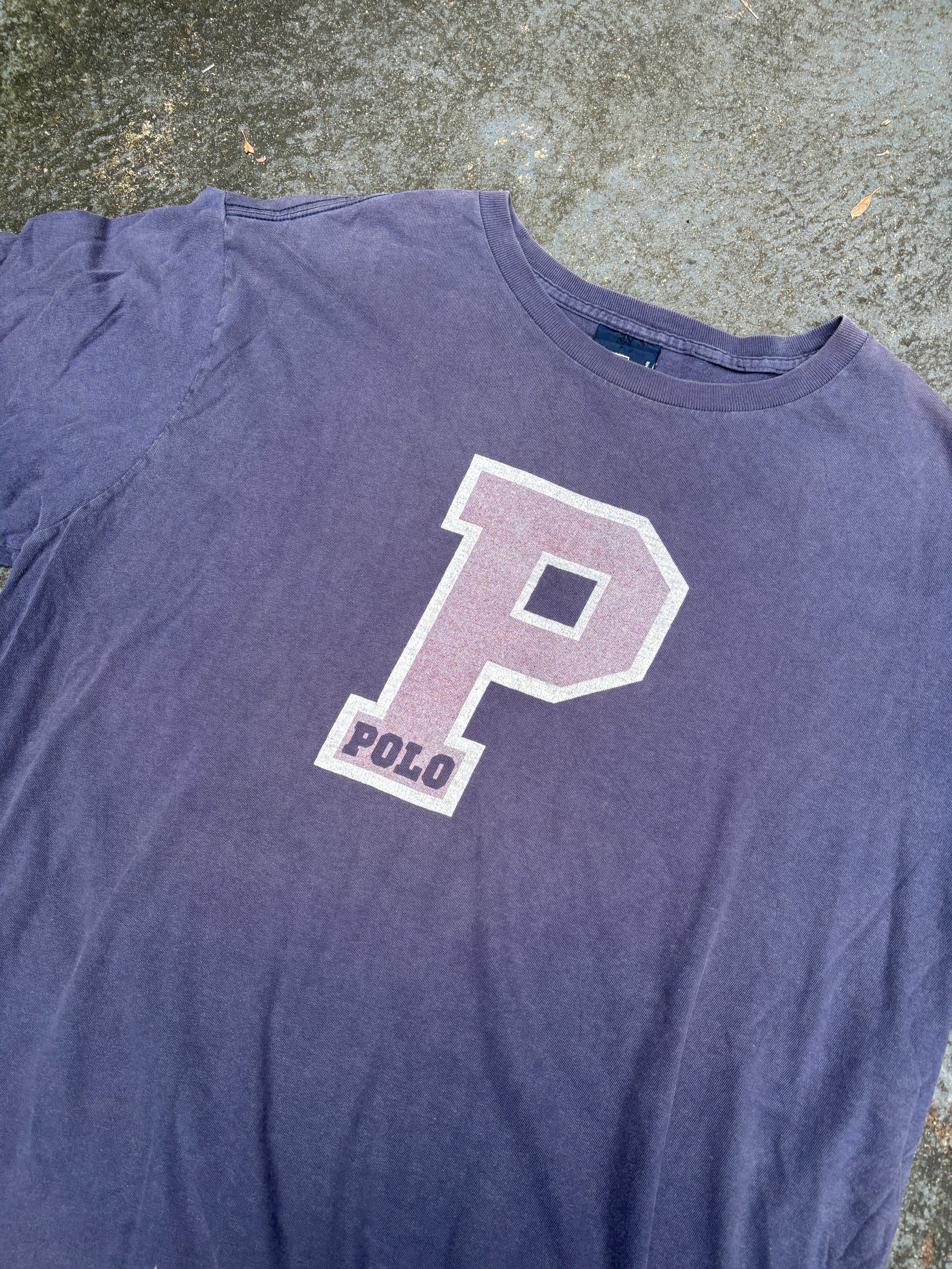 Vintage Y2K Polo Ralph Lauren T-Shirt Sz L Navy Purple P Logo Crew Neck Honduras