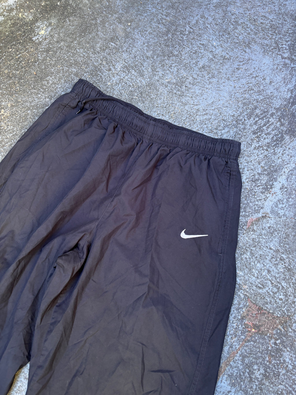 Vintage Y2K Nike Track Pants Sz L Black Spell Out Logo White Detail Windbreaker