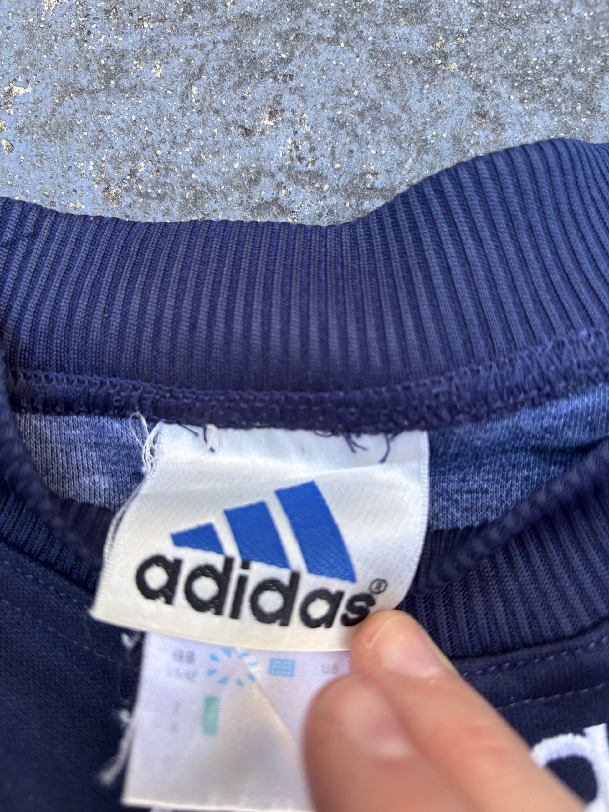 Vintage 90s Adidas Jumper Size L Two Tone Blue Spell Out Logo 3 Stripe