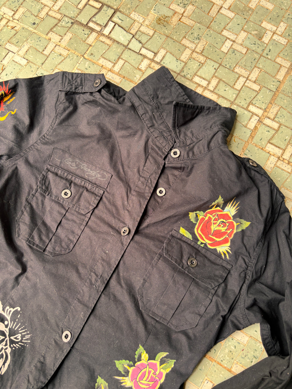 Ed Hardy Christian Audigier Epaulet Field Shirt Size S