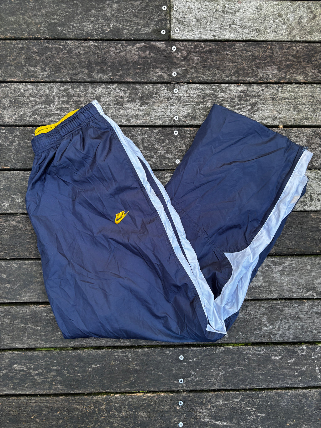 Y2K Nylon Nike Track Pants Navy Yellow Windbreakers