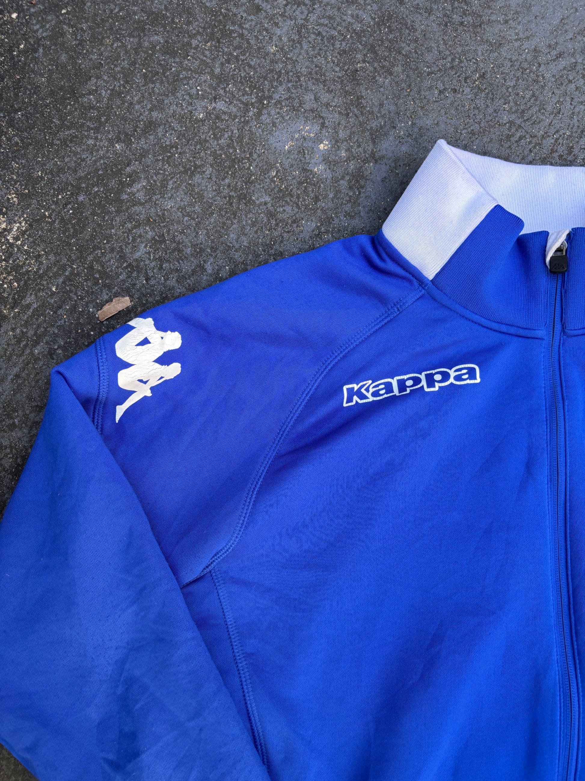 16/17 Kappa Leeds United Jumper Size L Blue Embroidered Logo + Spell Out Full Zip