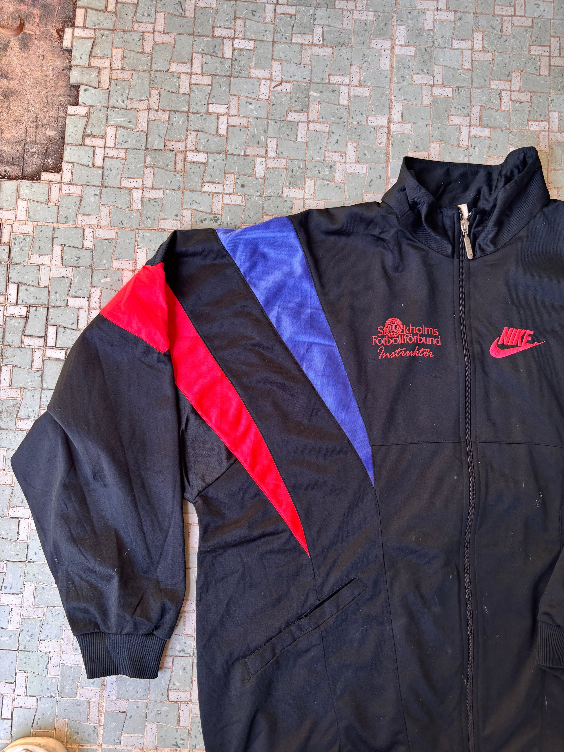 Retro 90's Nike Cuffed Jacket Size XL Vintage Black Pink Fluro Football Camps