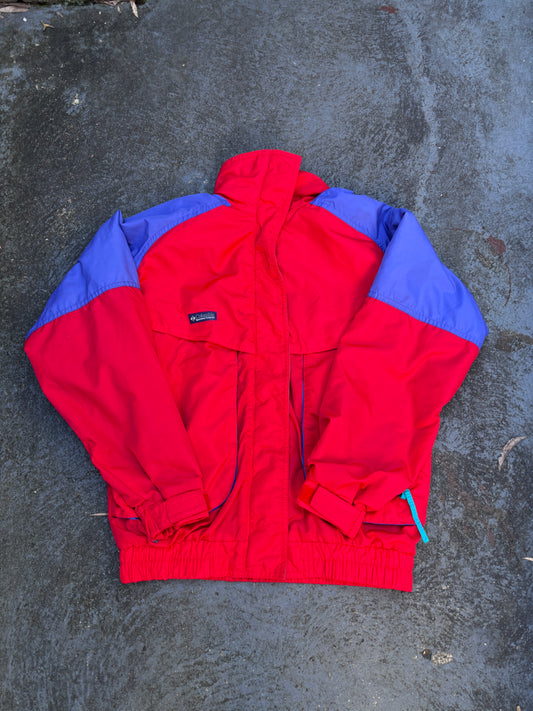 Vintage 90s Columbia Powder Keg Jacket Size M Red Green Nylon Windbreaker Zip
