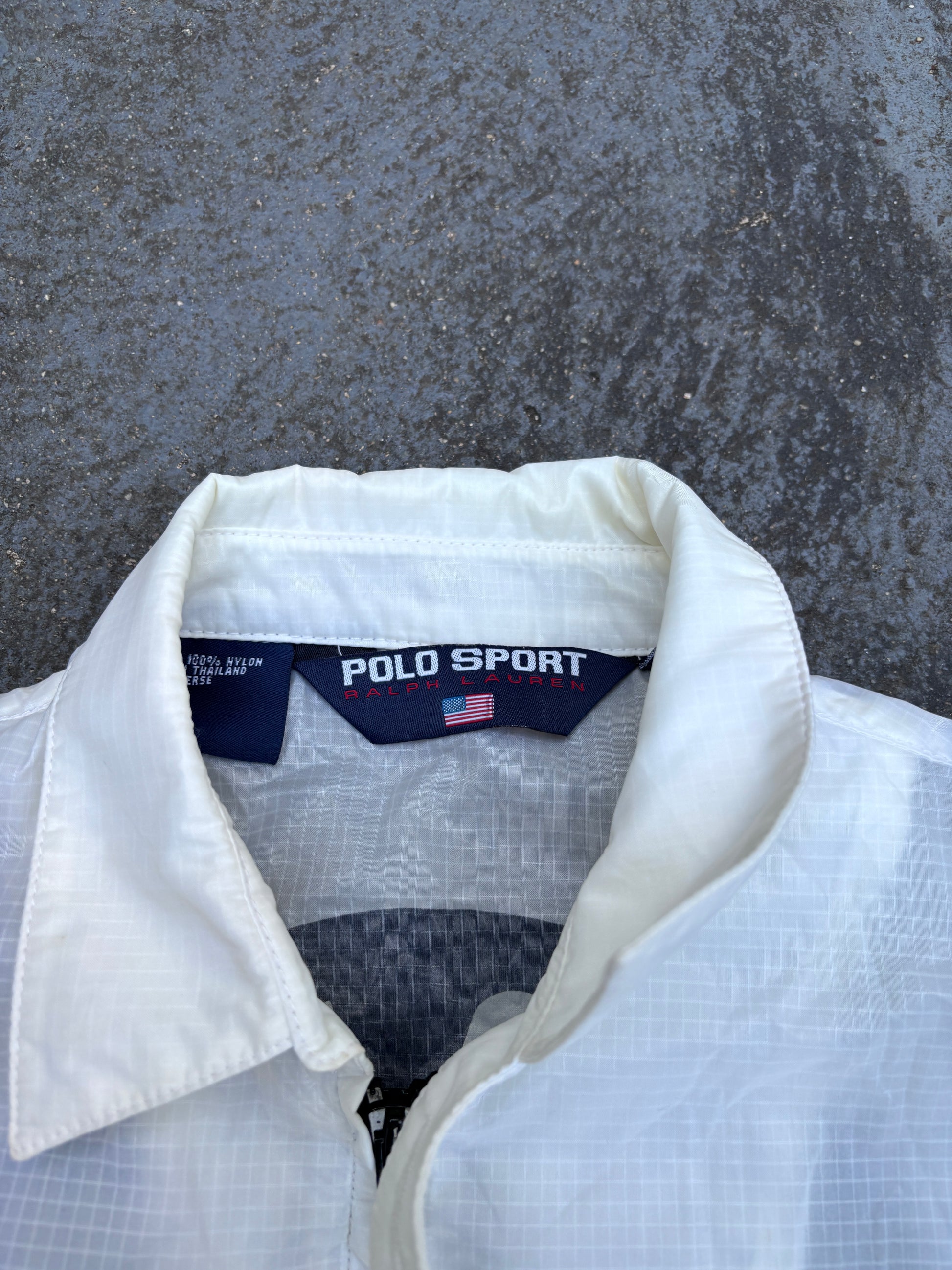 Vintage 90s Polo Sport Jacket Women's S Cream Badge Logo Classic Nylon Windbreaker