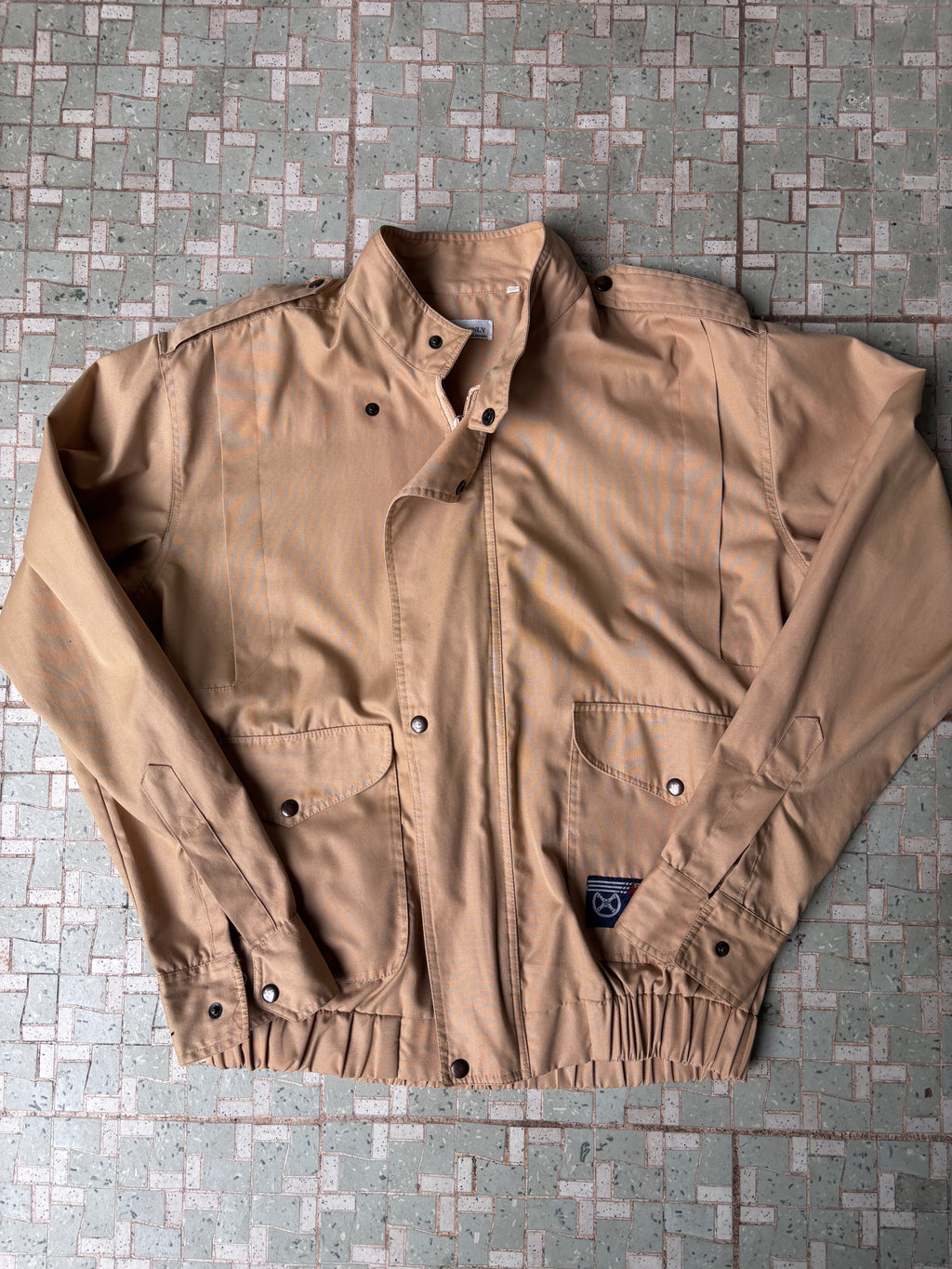 Members Only Racing Jacket Size M Tan Camel Front Pockets Cuffed Full Zip