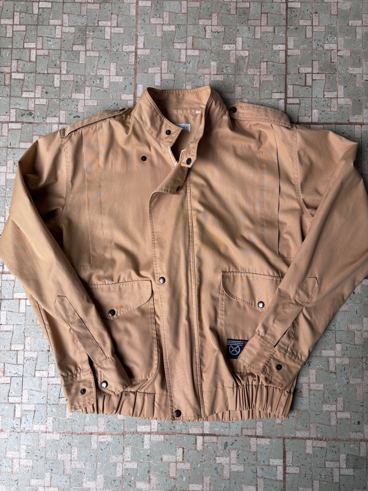 Members Only Racing Jacket Size M Tan Camel Front Pockets Cuffed Full Zip