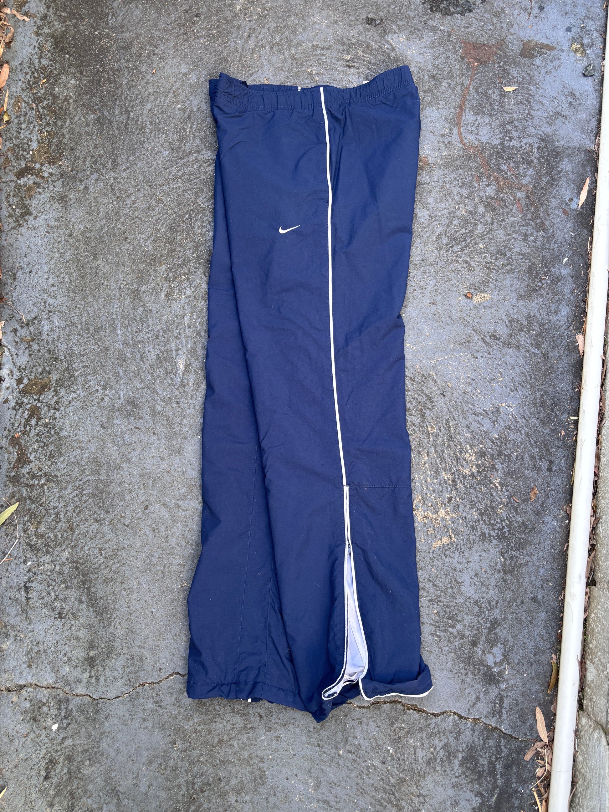 Vintage Y2K Nike Track Pants S Navy White Detail Wide Leg Windbreakers