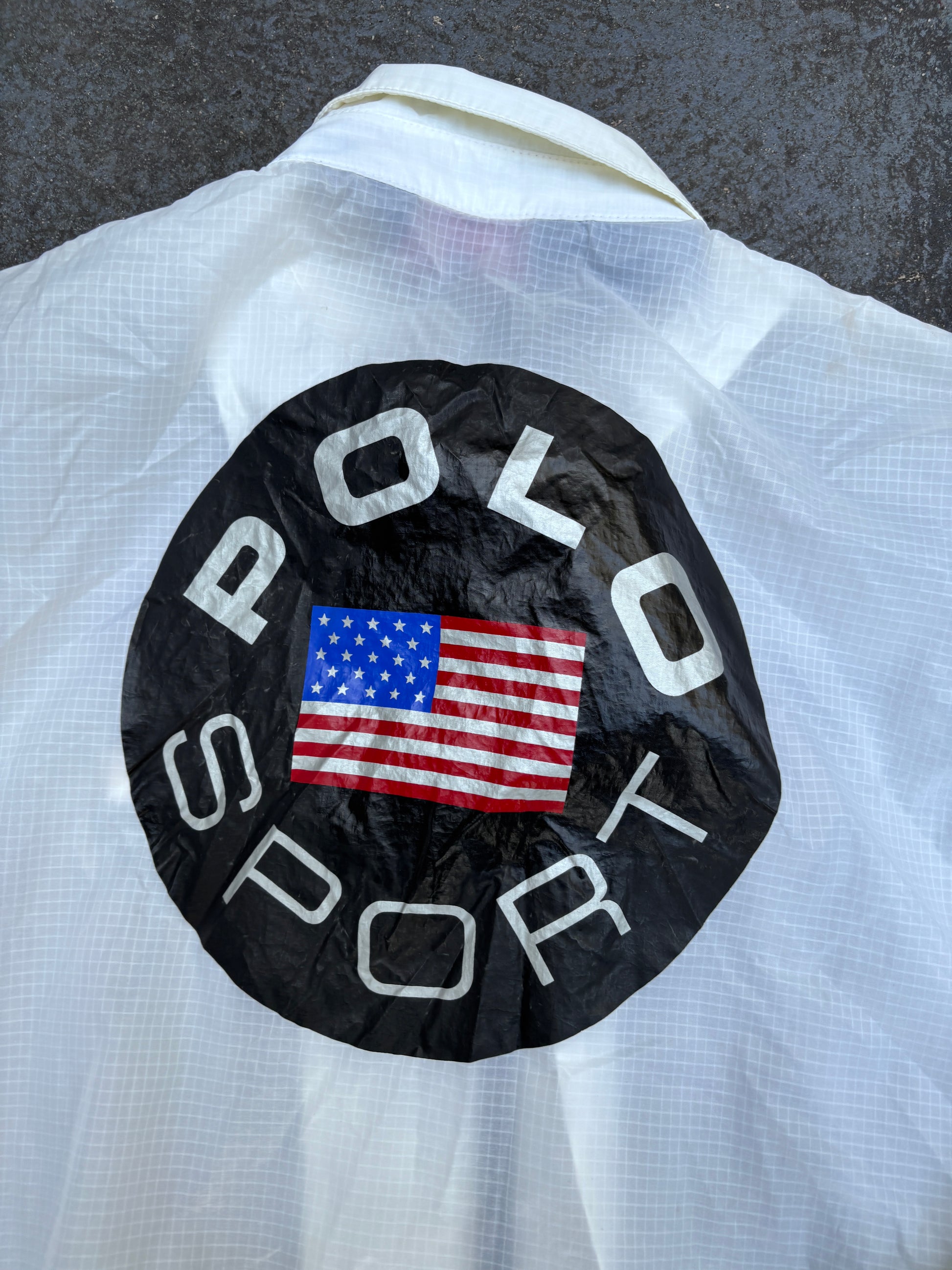 Vintage 90s Polo Sport Jacket Women's S Cream Badge Logo Classic Nylon Windbreaker