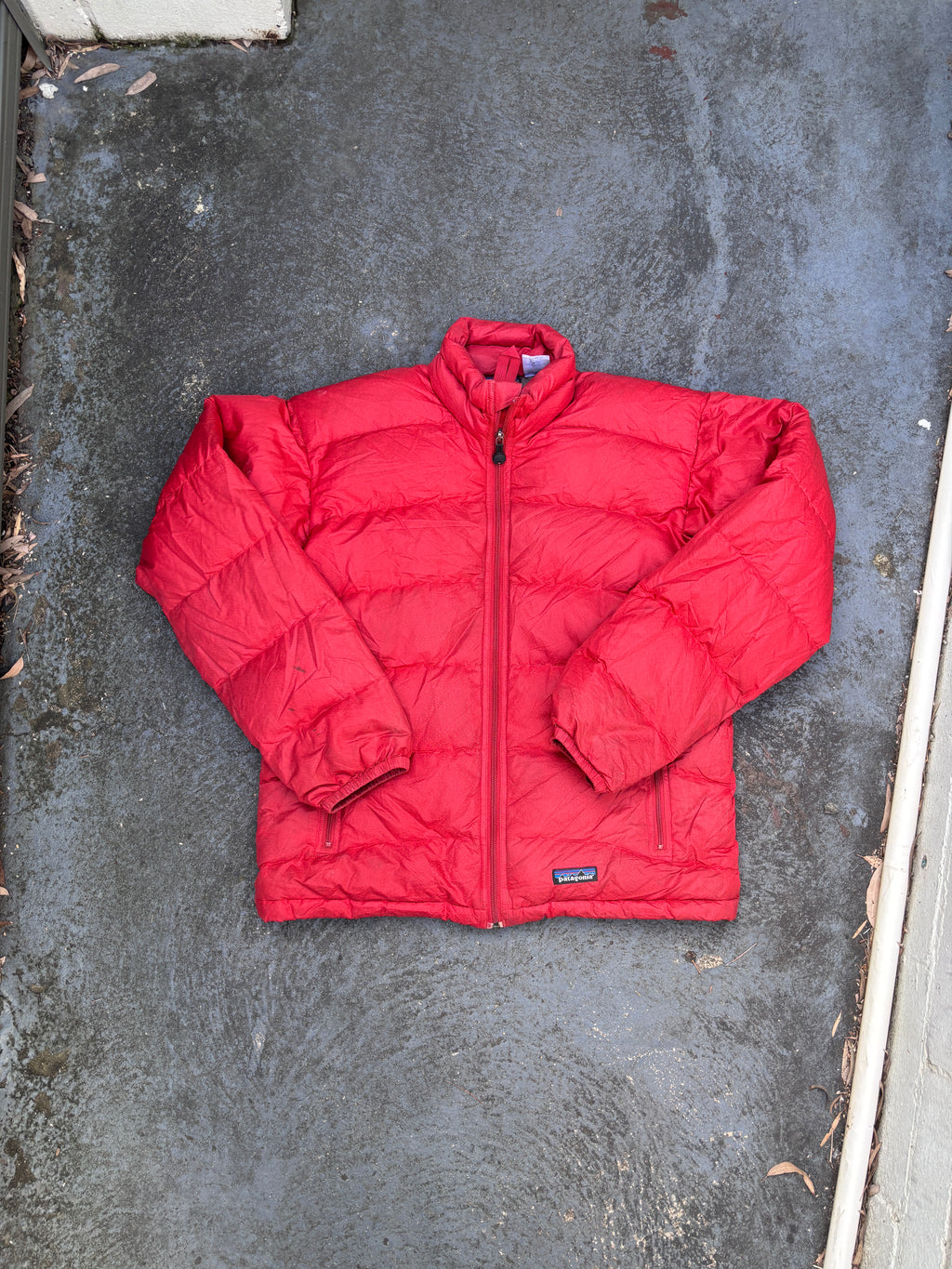 Patagonia Puffer Down Jacket Size S Red Hip Logo Textured Poly Full Zip Pockets