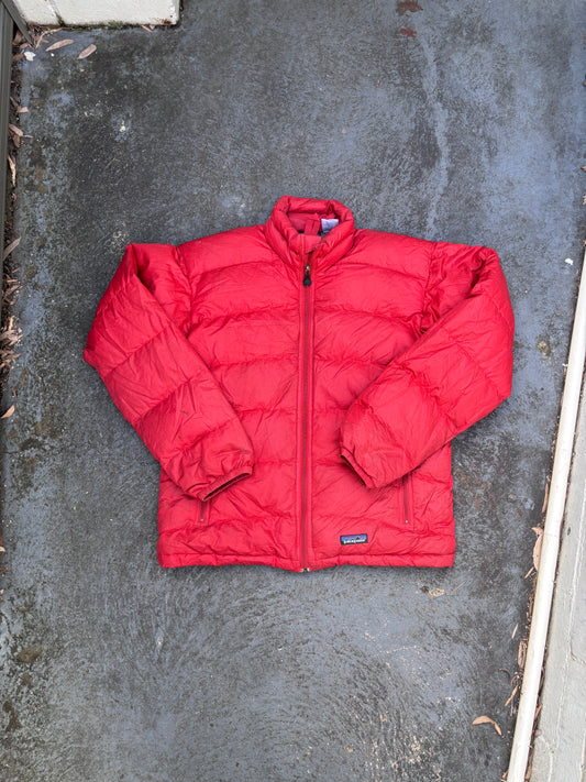 Patagonia Puffer Down Jacket Size S Red Hip Logo Textured Poly Full Zip Pockets