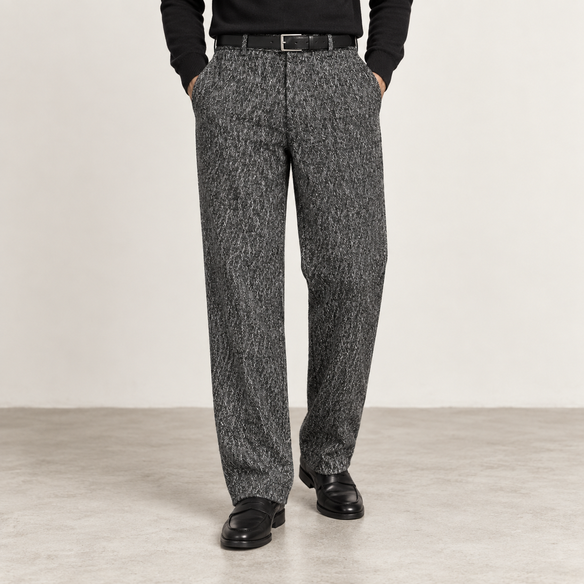 Vintage Japanese Tweed Pants Men's Medium Grey Wool Trousers Deadstock