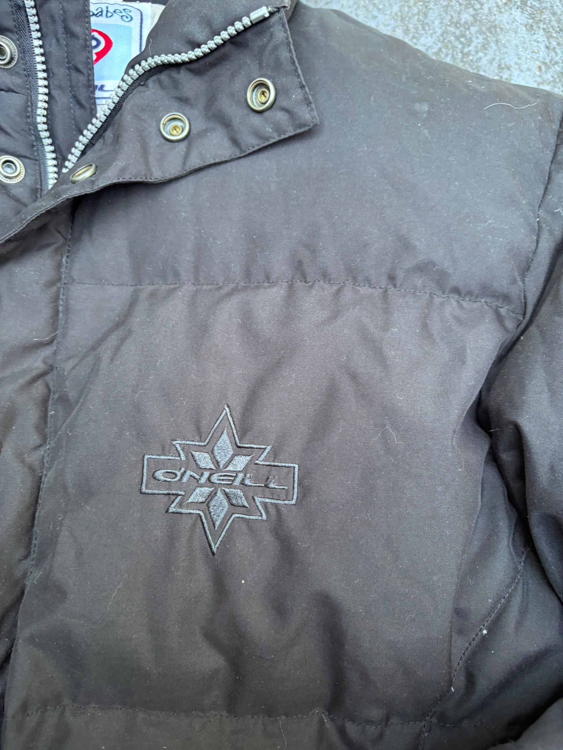 Vintage 90s O’Neill Jacket Women’s XL Black Chest Logo Down Jacket Ski Snowboard