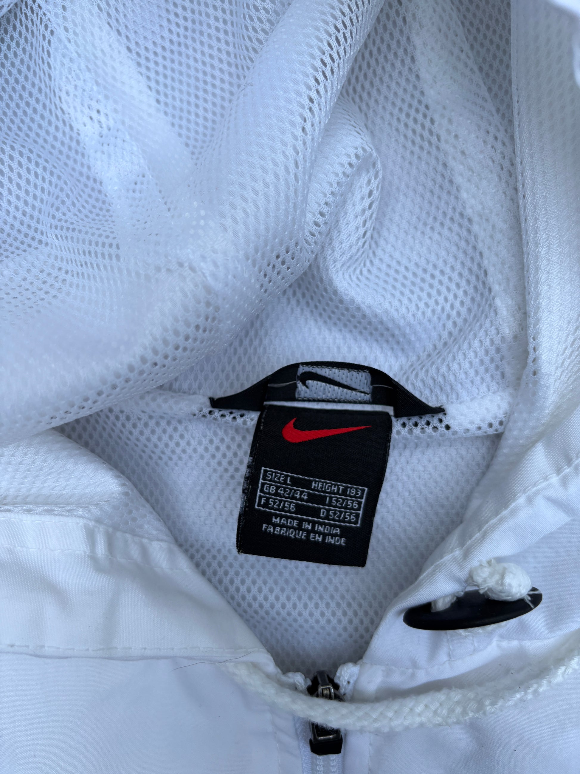 Vintage 90s Nike Jacket Men’s L White Red Swoosh Classic Nylon Windbreaker