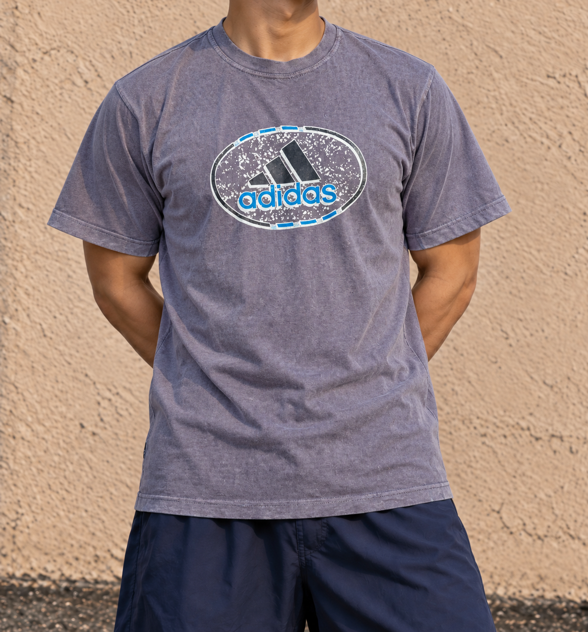 Vintage 90s Adidas T-shirt Size M Grey Large Chest Logo Crew Neck Made in Fiji