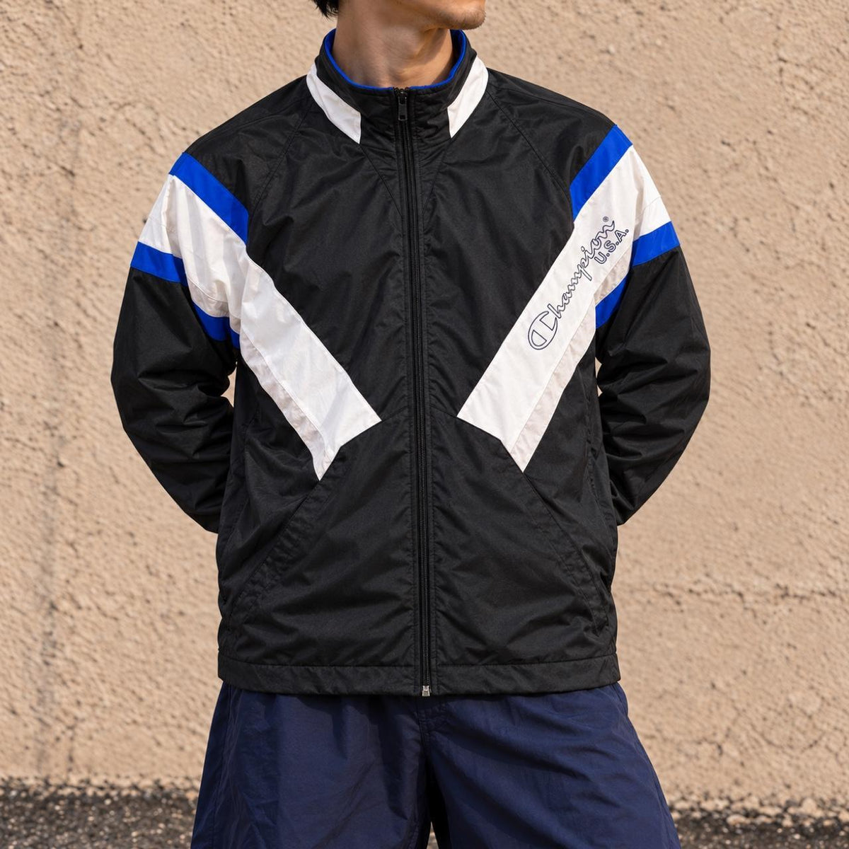 Vintage Champion USA Jacket Men's Large Black Blue Full Zip