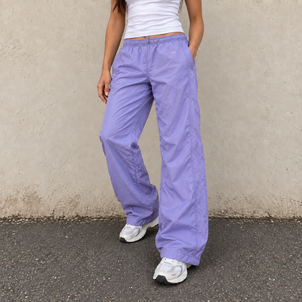 Vintage 90's Nike Track Pants Women's M Blue Purple Parachute Joggers Tapered