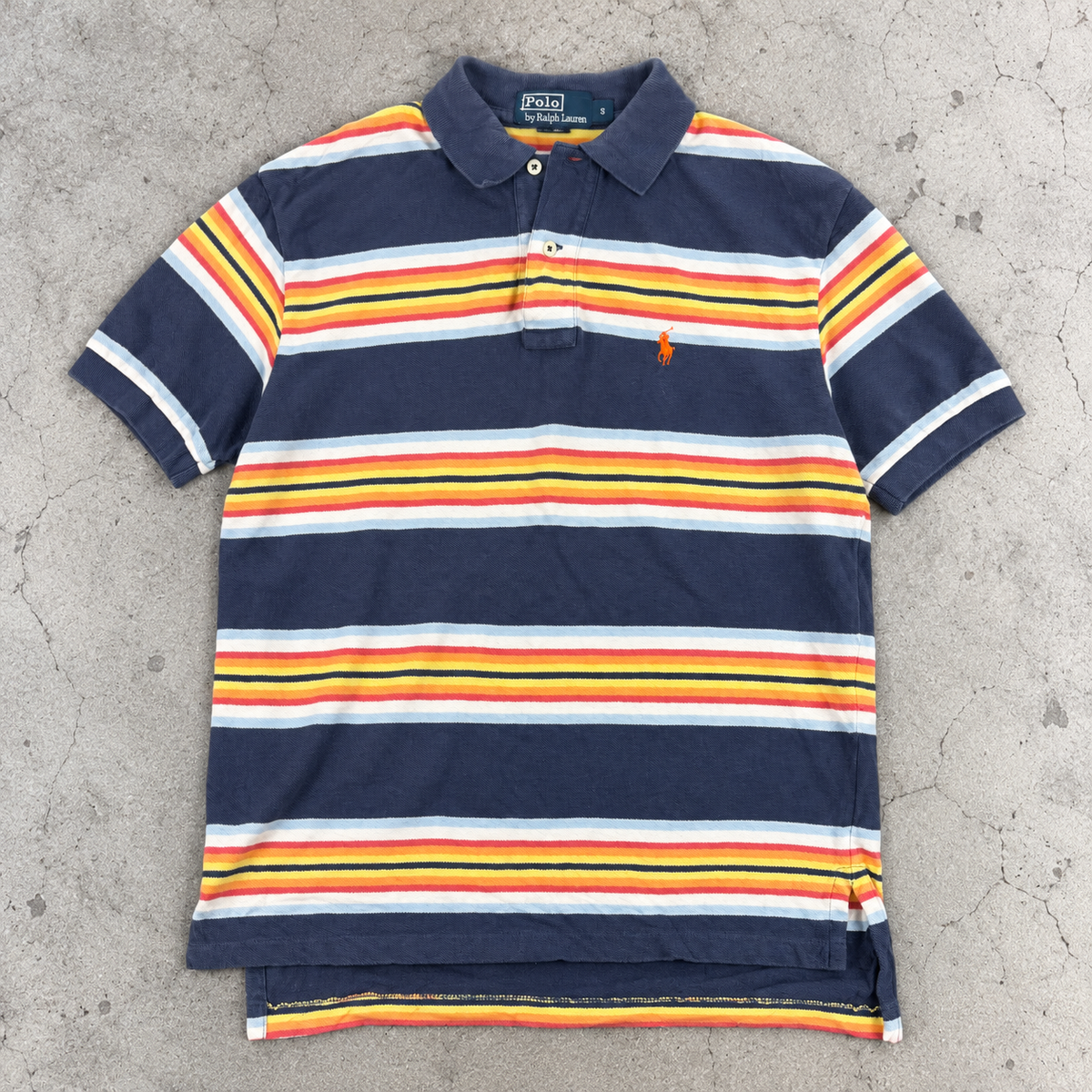 Vintage 90s Polo Ralph Lauren Polo Shirt Men's S Blue Yellow Stripe Small Pony
