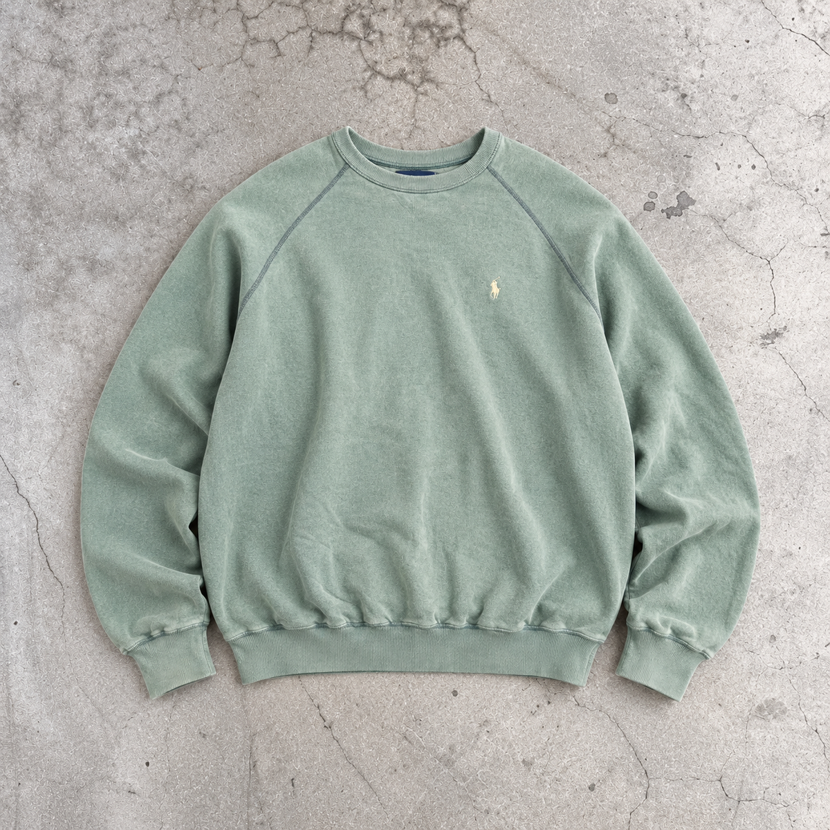 Vintage 90's Ralph Lauren Jumper Men's XL Green Faded Yellow Small Pony Boxy Crew Neck
