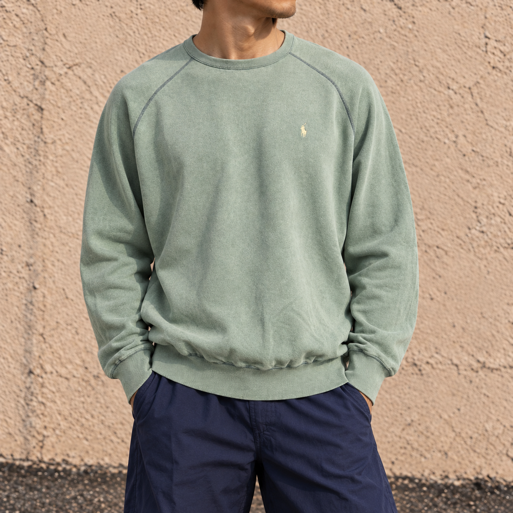 Vintage 90's Ralph Lauren Jumper Men's XL Green Faded Yellow Small Pony Boxy Crew Neck