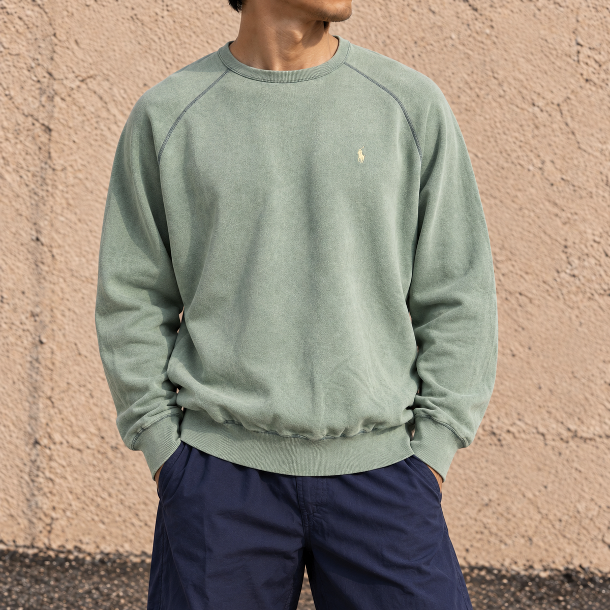 Vintage 90's Ralph Lauren Jumper Men's XL Green Faded Yellow Small Pony Boxy Crew Neck