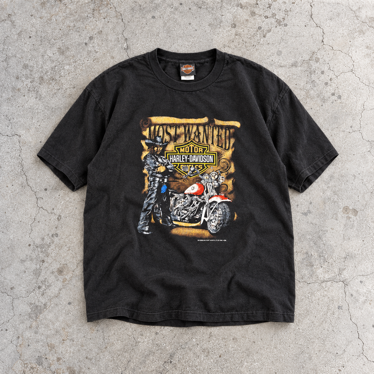 Vintage 90s Harley Davidson 3D Emblem T-shirt Men's XL Black Fort Worth Most Wanted