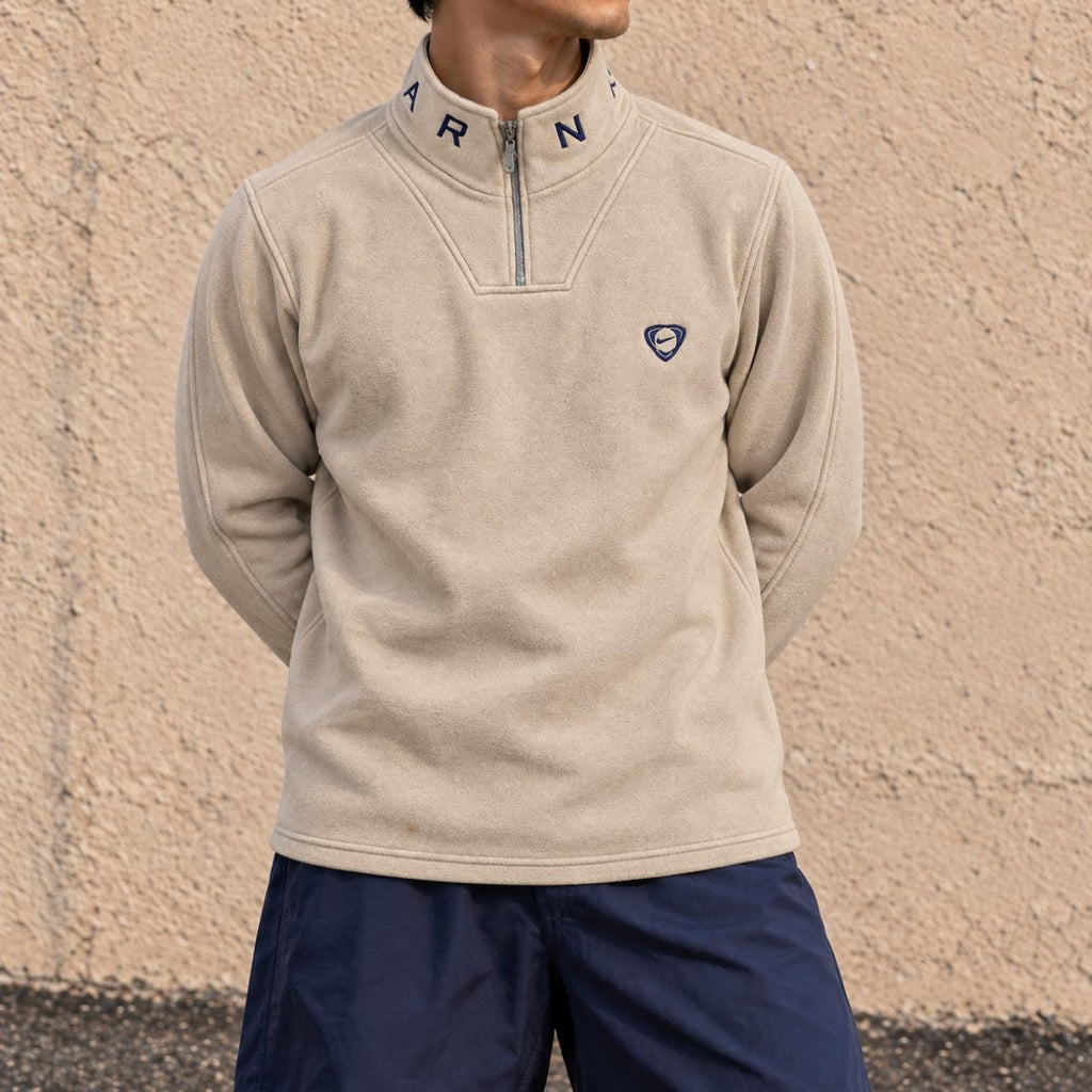 Vintage 90s Nike Football 1/4 Zip Jumper Men's Medium Beige Navy Fleece
