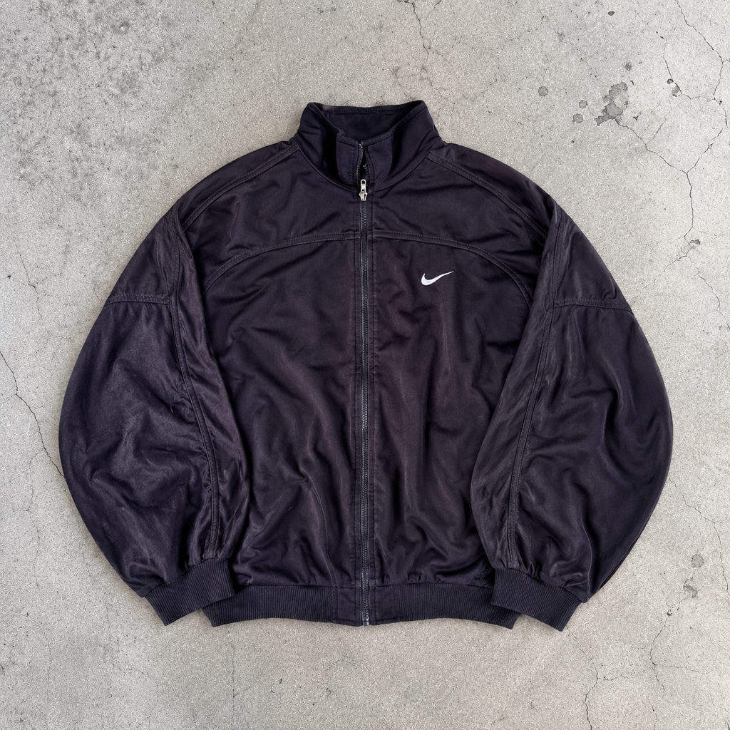 Vintage 90s Nike Jacket Men's Medium Black White Swoosh Full Zip Mock Neck