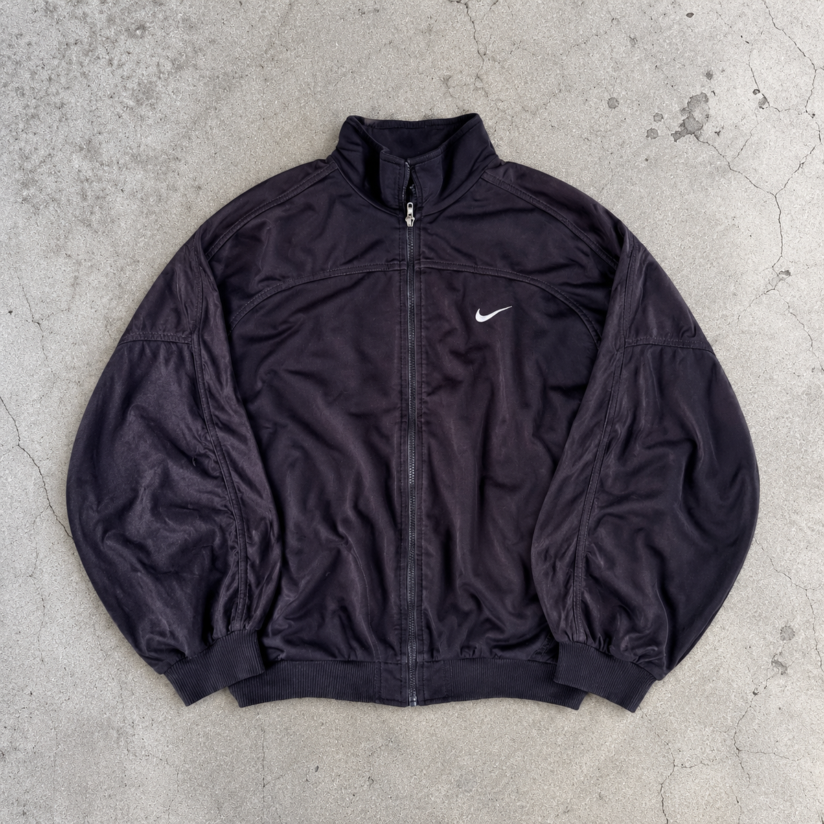 Vintage 90s Nike Jacket Men's Medium Black White Swoosh Full Zip Mock Neck