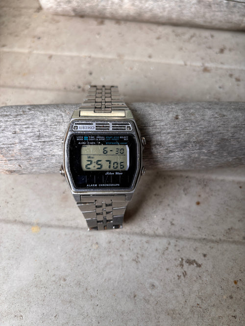1980's Seiko Silver Wave Chronograph Alarm Watch New Battery A-258-5000
