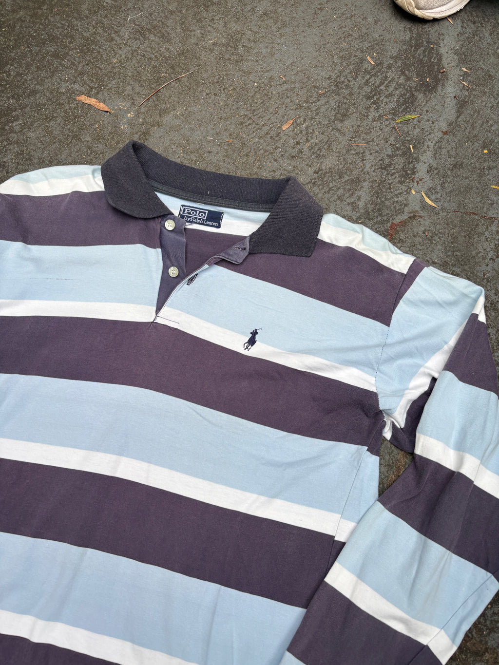 Vintage 90s Polo Ralph Lauren Rugby Polo Size M Two Tone Blue Striped Jersey