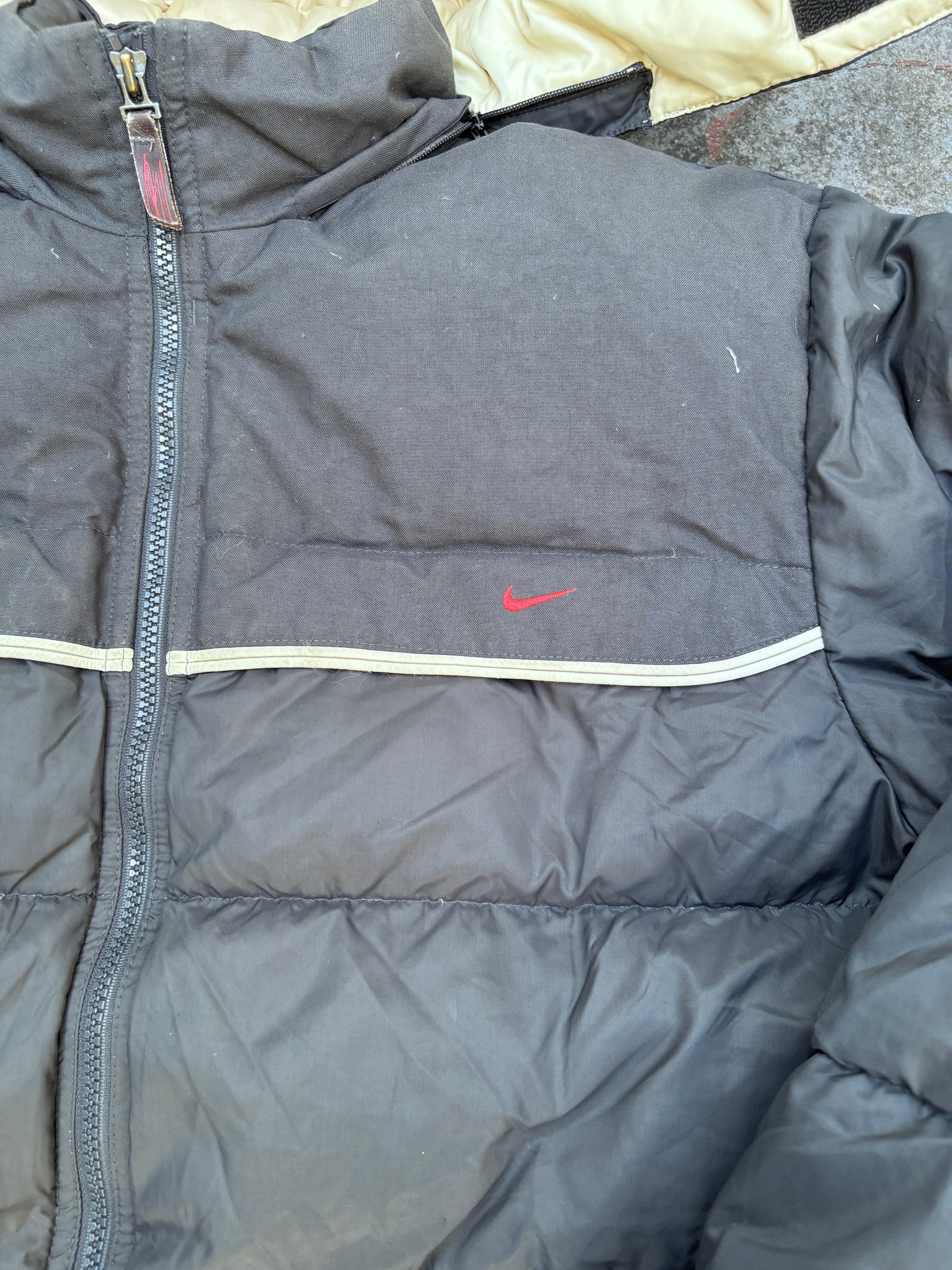 Vintage Y2K Nike Down Puffer Jacket Size XL Oversized Black Red Swoosh Full Zip