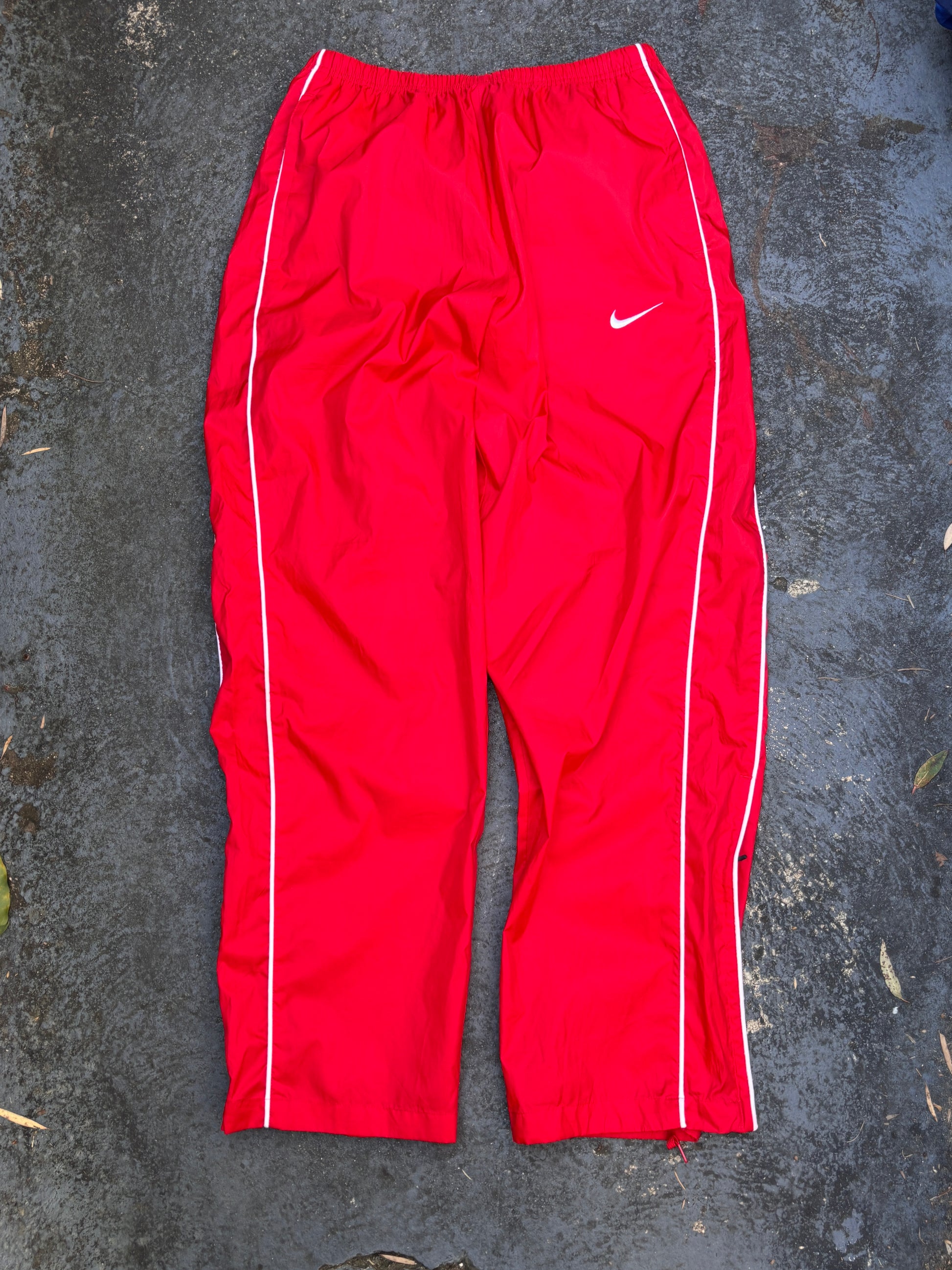 Vintage Y2K Nike Track Pants Size L Red White Piping Wide Leg Ankle Zip