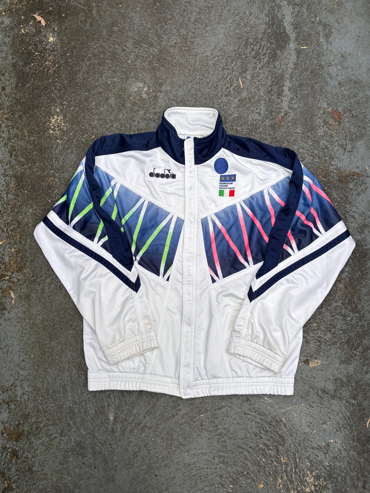 Vintage 1994 Diadora Italia Football Jacket Size M White Italy World Cup Zip Up