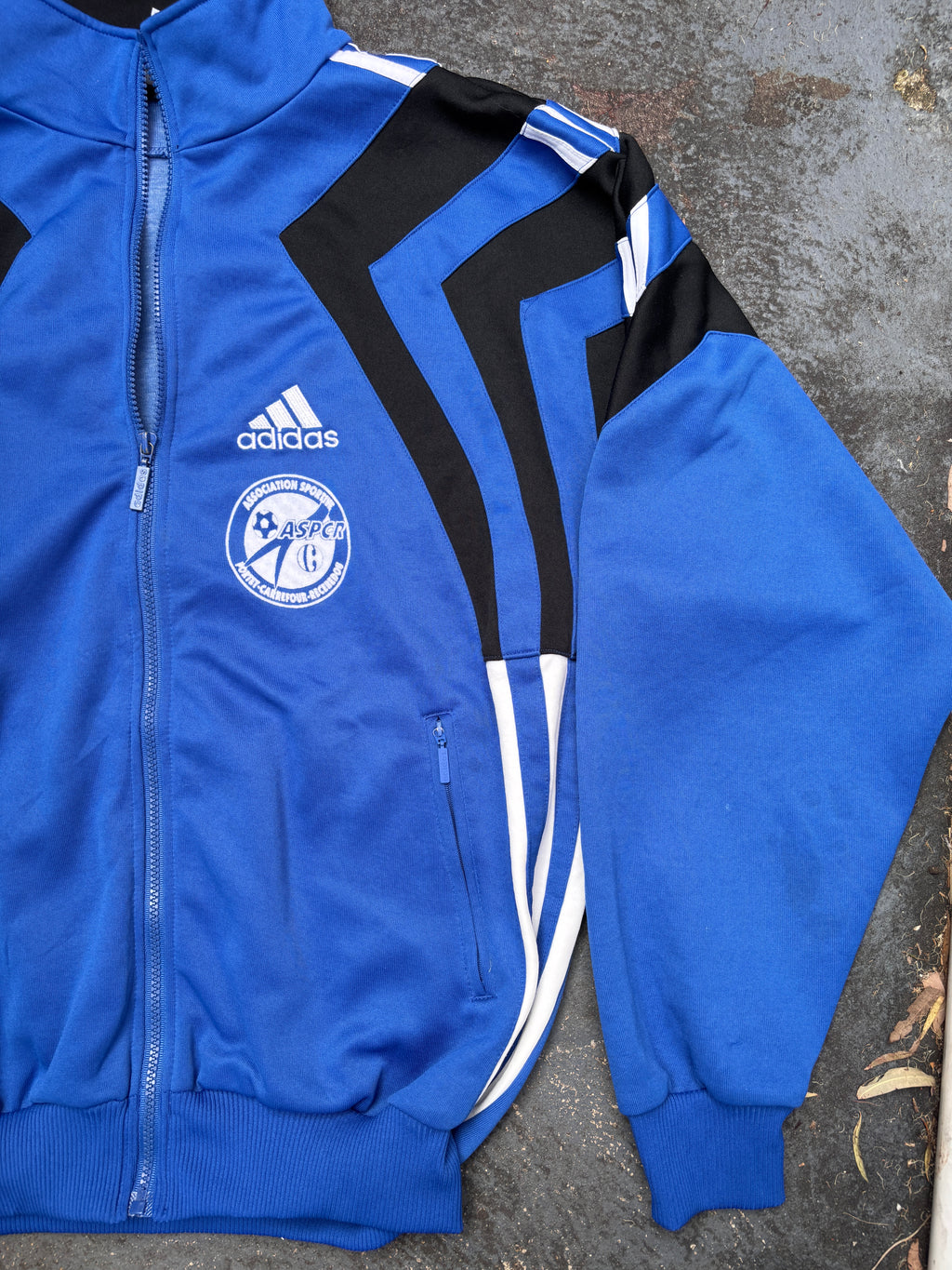 Vintage 90s Adidas Jacket Size L Blue Navy 3 Stripe Football Satin Style Finish