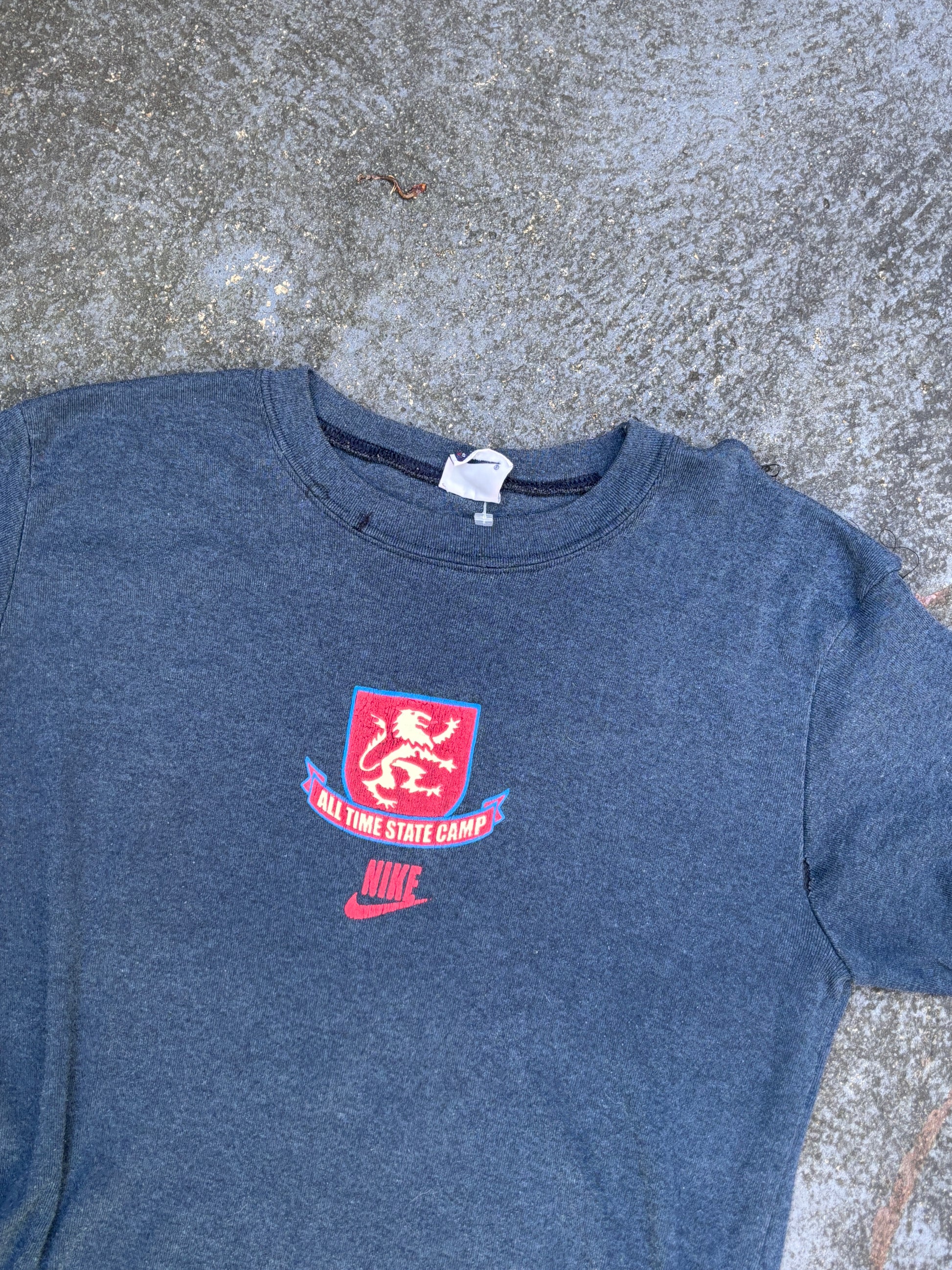 Vintage 90's Nike T-shirt Size M Grey Red Swoosh Lion Logo Sport Wrestling Camp