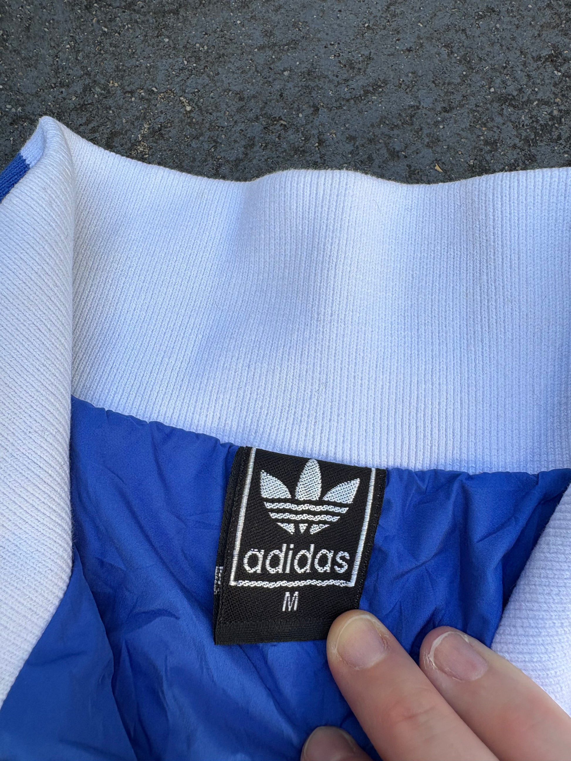 Vintage 90s Adidas Pinstripe Jacket Sz M Blue White Embroidered Logo Windbreaker