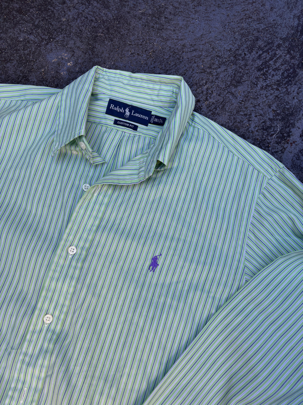 Vintage 90s Ralph Lauren Shirt Size L Green Purple Stripe Long Sleeve Button Up