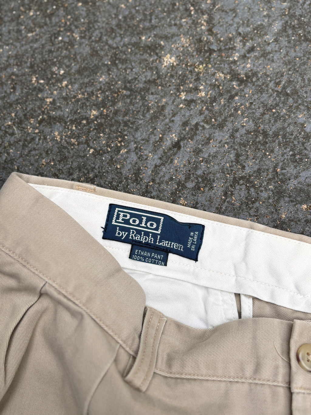 Vintage 90s Polo Ralph Lauren Chino Pants Size 32 Khaki Wide Leg Ethan Pant Navy Pony