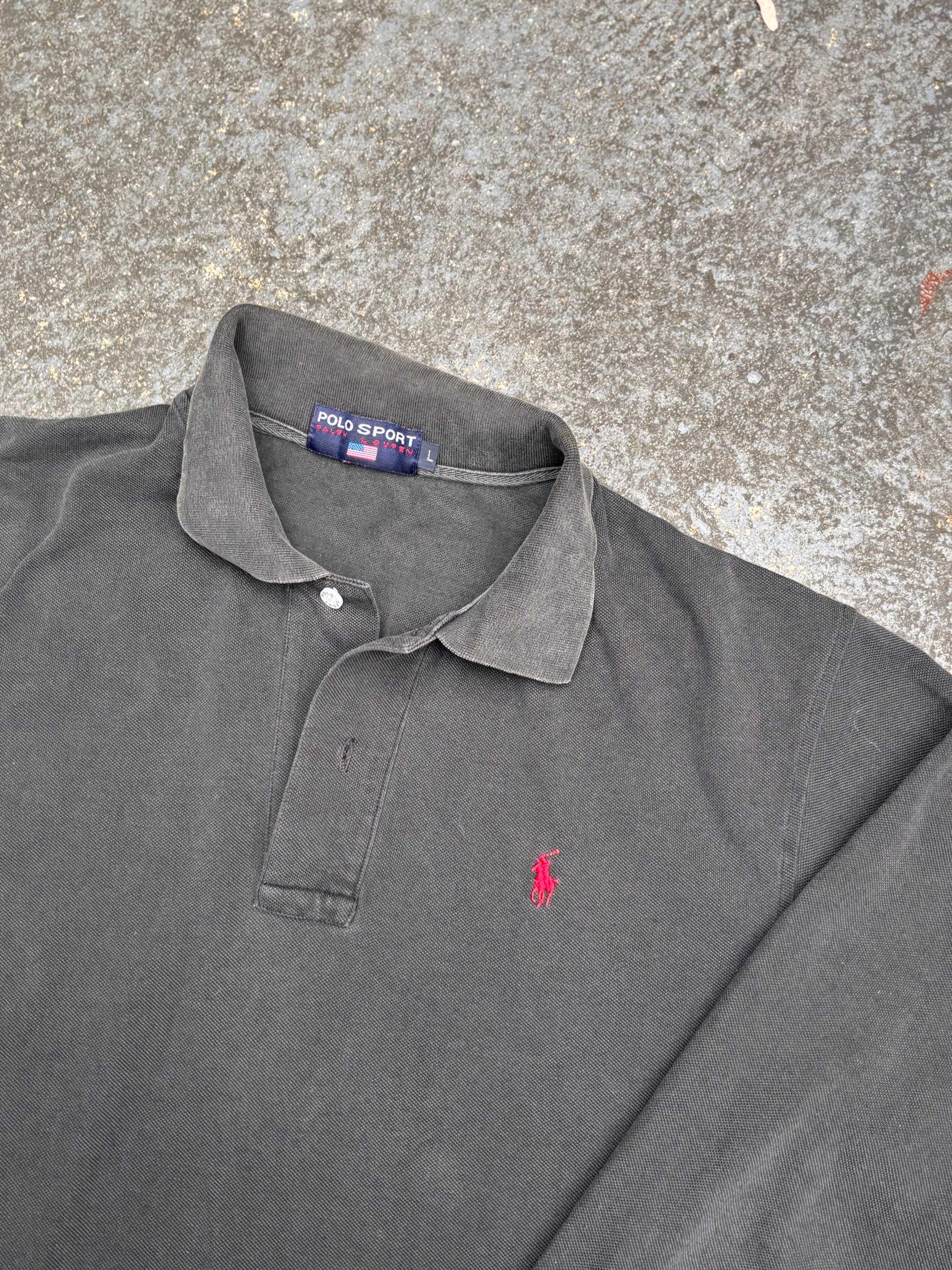 Vintage 90s Polo Sport Ralph Lauren Polo Size L Black Long Sleeve Red Pony