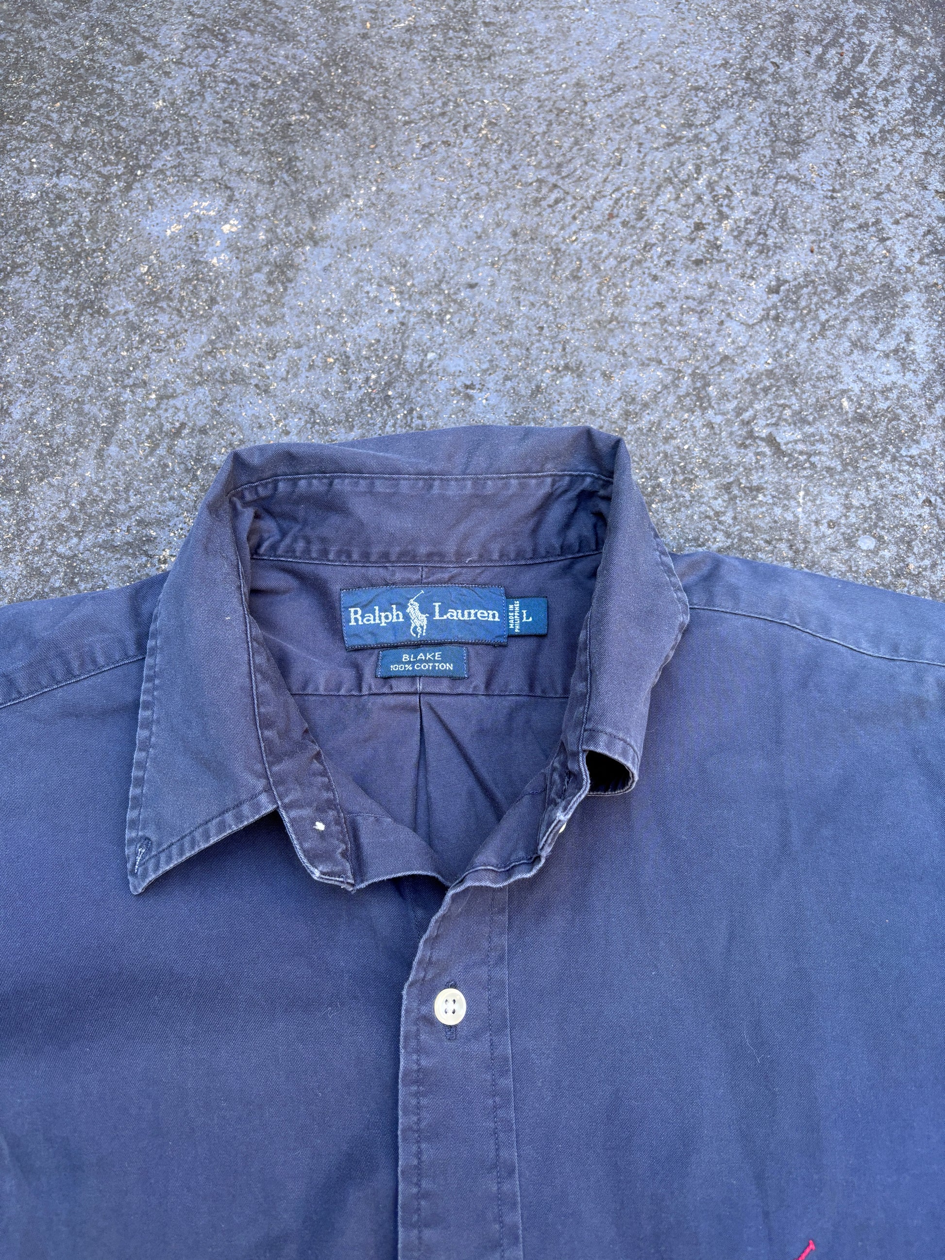 Vintage 90s Ralph Lauren Blake Shirt Men’s L Navy Red Pony Cotton Button Up