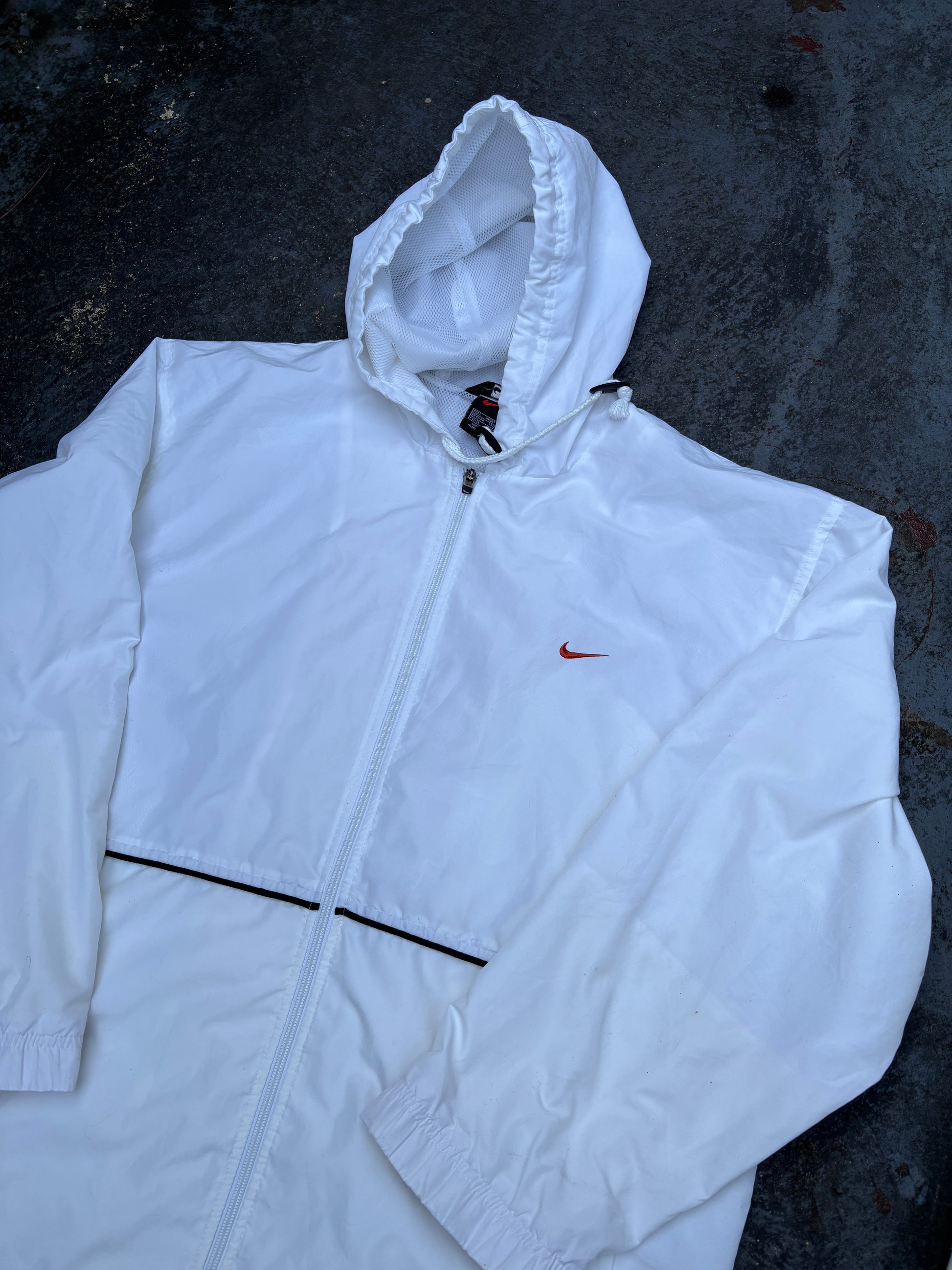 Vintage 90s Nike Jacket Men’s L White Red Swoosh Classic Nylon Windbreaker