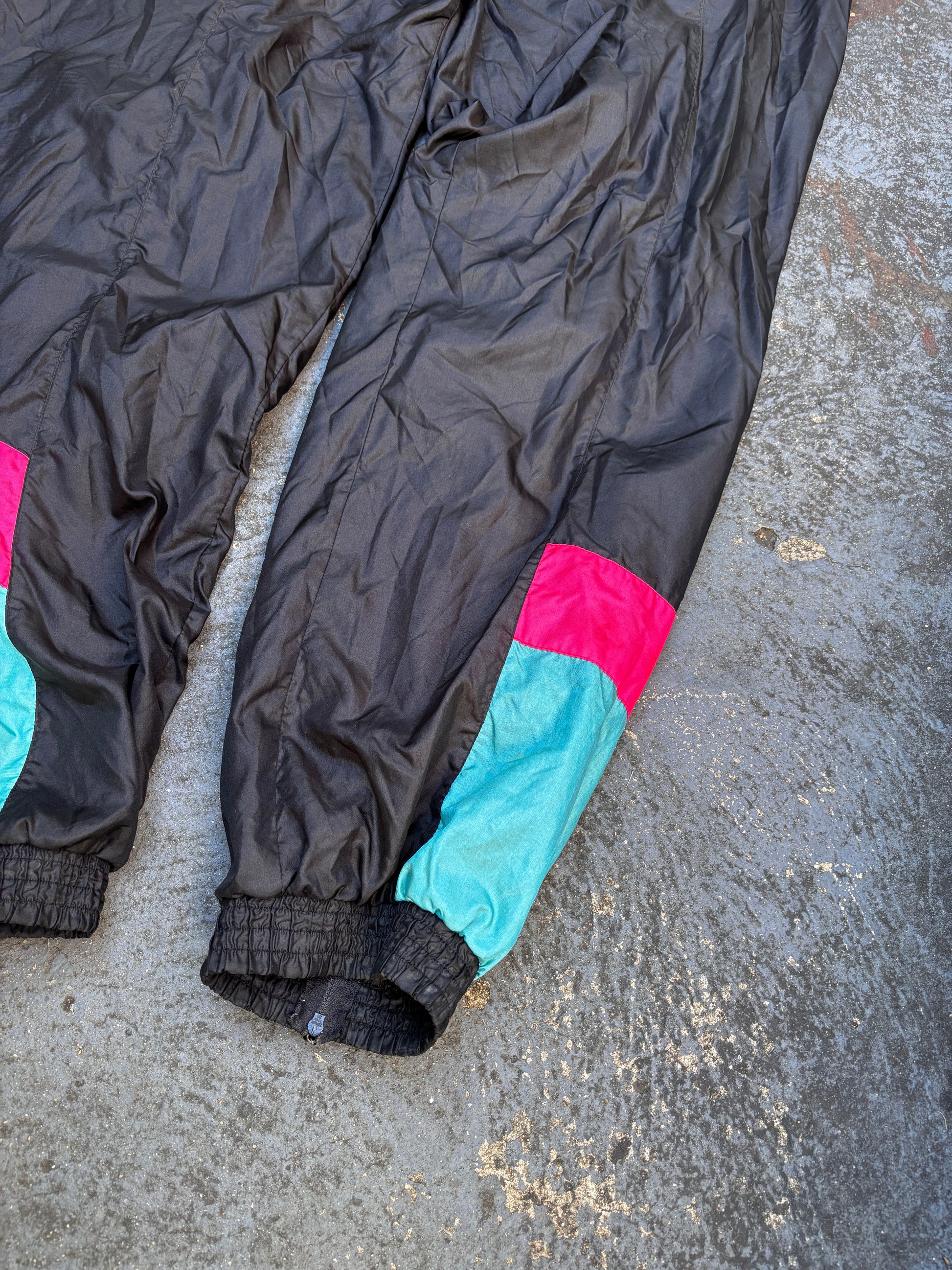 Vintage 80s Nike Track Pants XXL Black Fluro Ski Style Retro Nylon Windbreakers