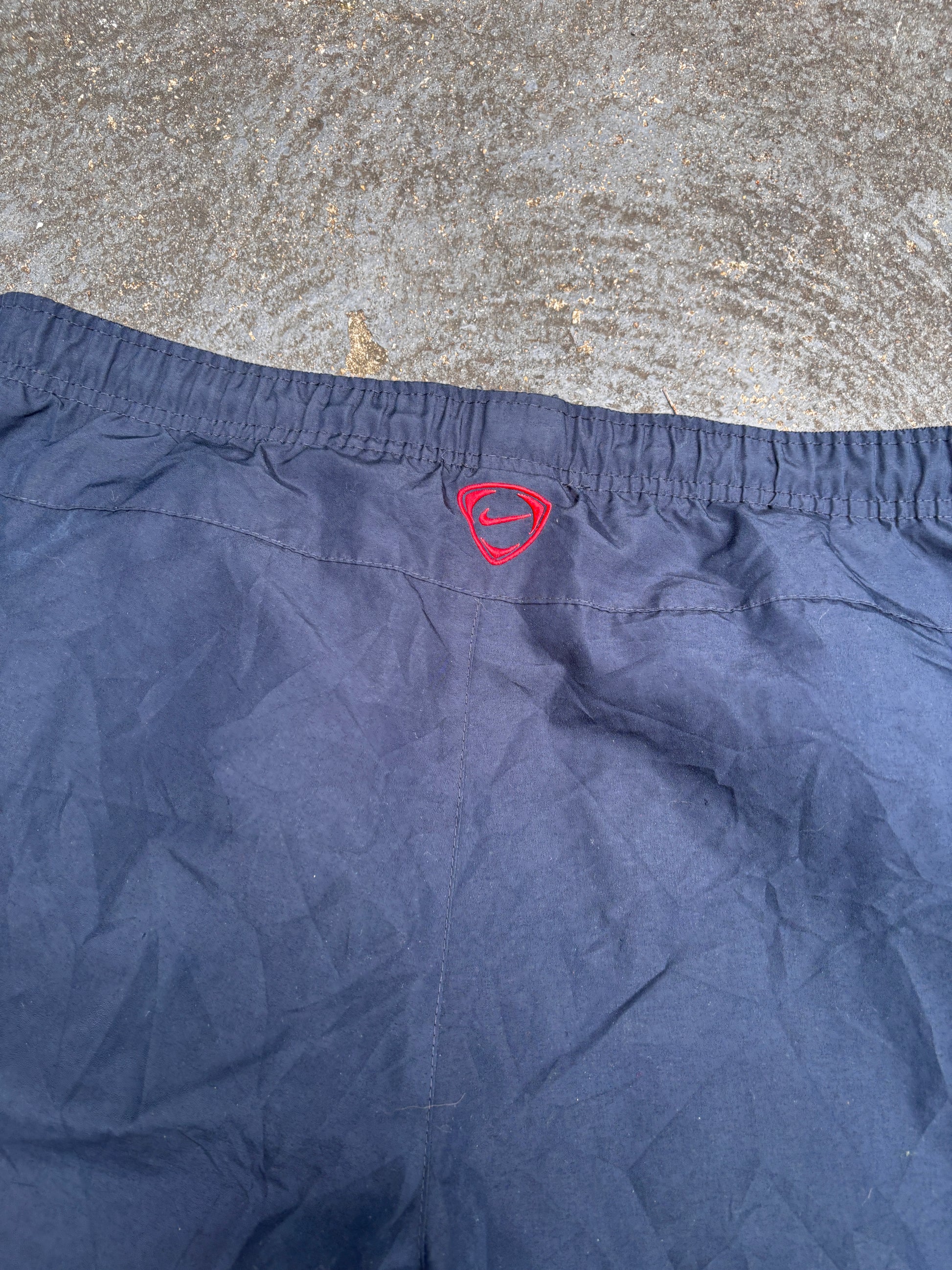 Vintage Y2K Nike Football Track Pants Size L Navy Red Swoosh Logo Athletico Madrid