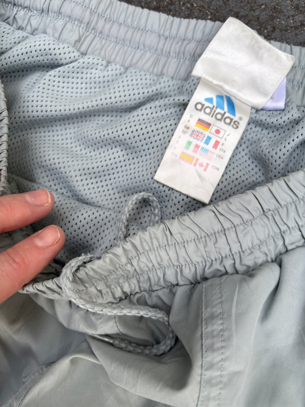 Vintage 90s Adidas Track Pants Size M Double Grey Mesh Lined Nylon Windbreakers
