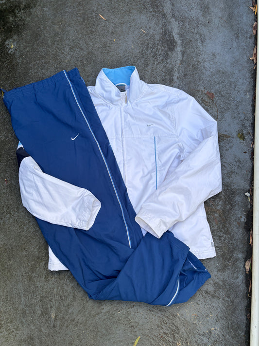 Vintage Y2K Nike Tracksuit Set Size XL White Blue Detail Jacket Blue Track Pants